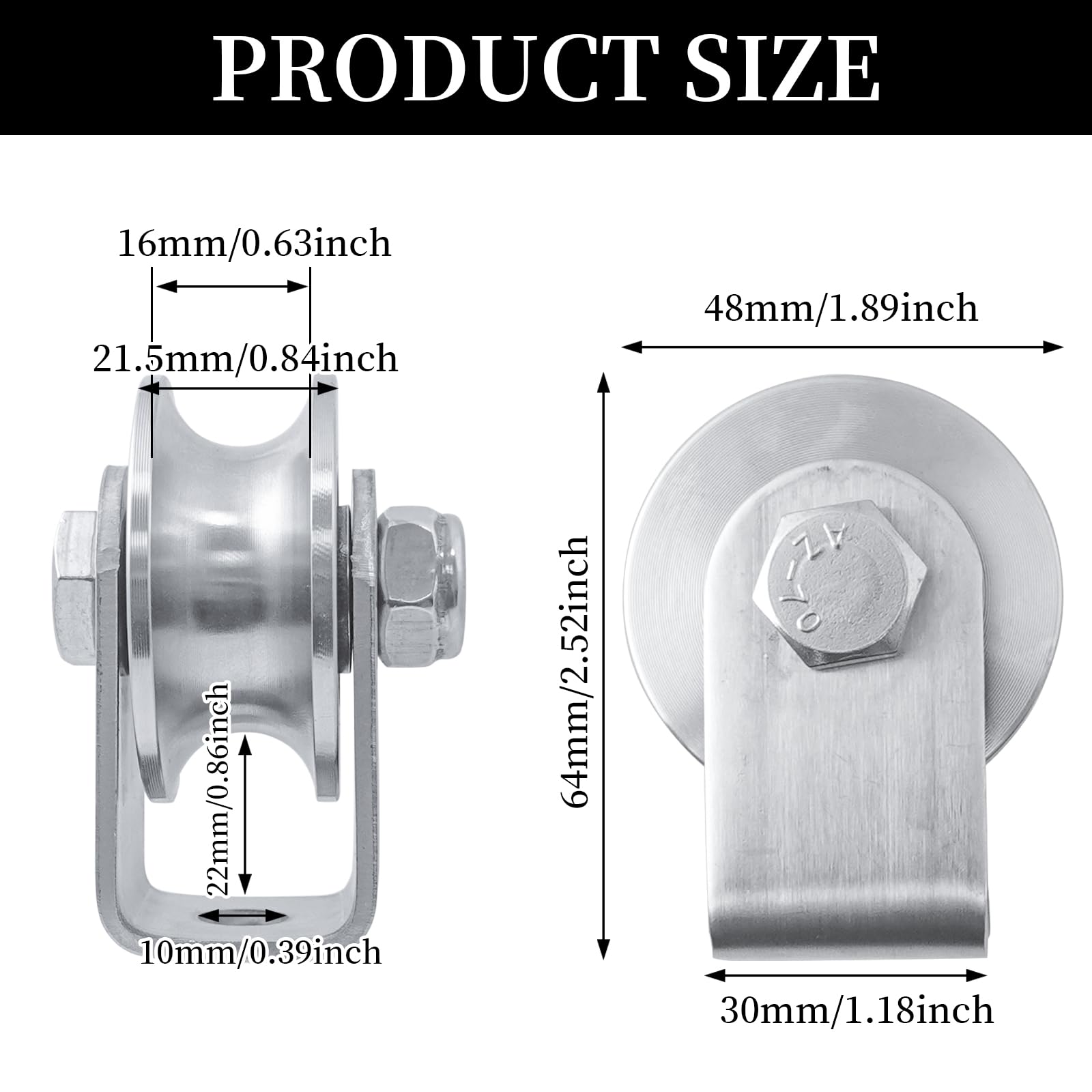 2 Pièces Poulie avec 2 Roulements à Billes,Poulie de Fitness en Acier Inoxydable,48mm de Diamètre,Poulie de Levage pour Cordes et Câbles de 16mm,Capacité de Charge de 200kg