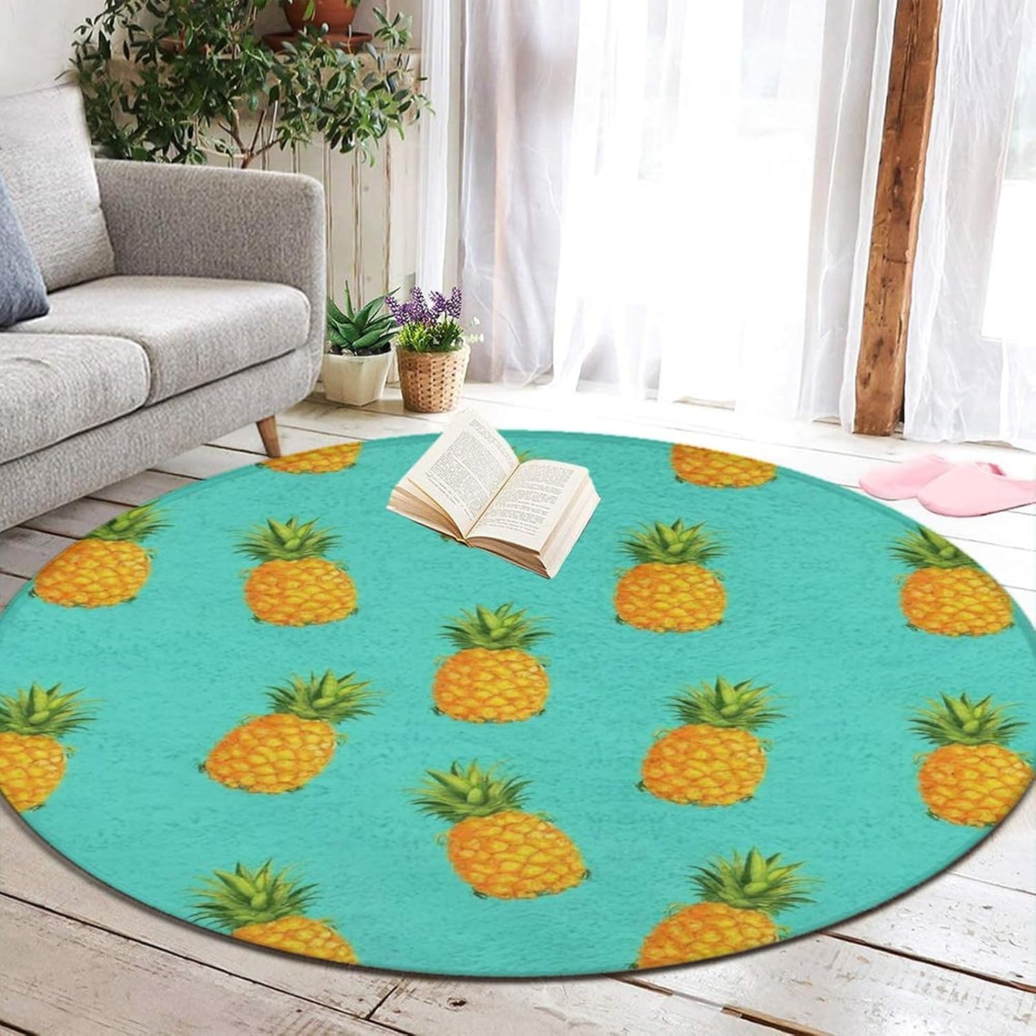 Anti-Slip Area Floor Mat - Machine Washable Kitchen Office Soft Flannel Playmat Living Room Fashion Decoration Compatible with Tropical Pineapples Rug Area Pad for Boy Girls