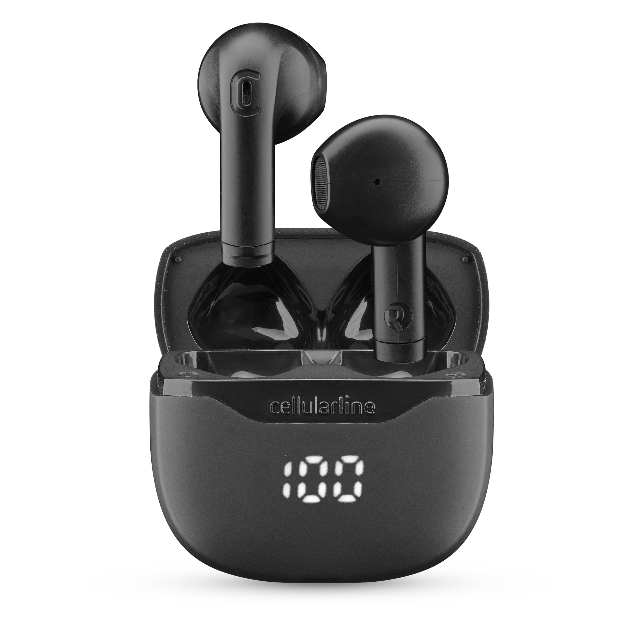 cellularline CORE Bluetooth True Wireless Ohrhörer mit Ladehülle, LED-Display, 16 Stunden Wiedergabezeit, Touch-Steuerung, Double Master, Autopairing, Schwarz