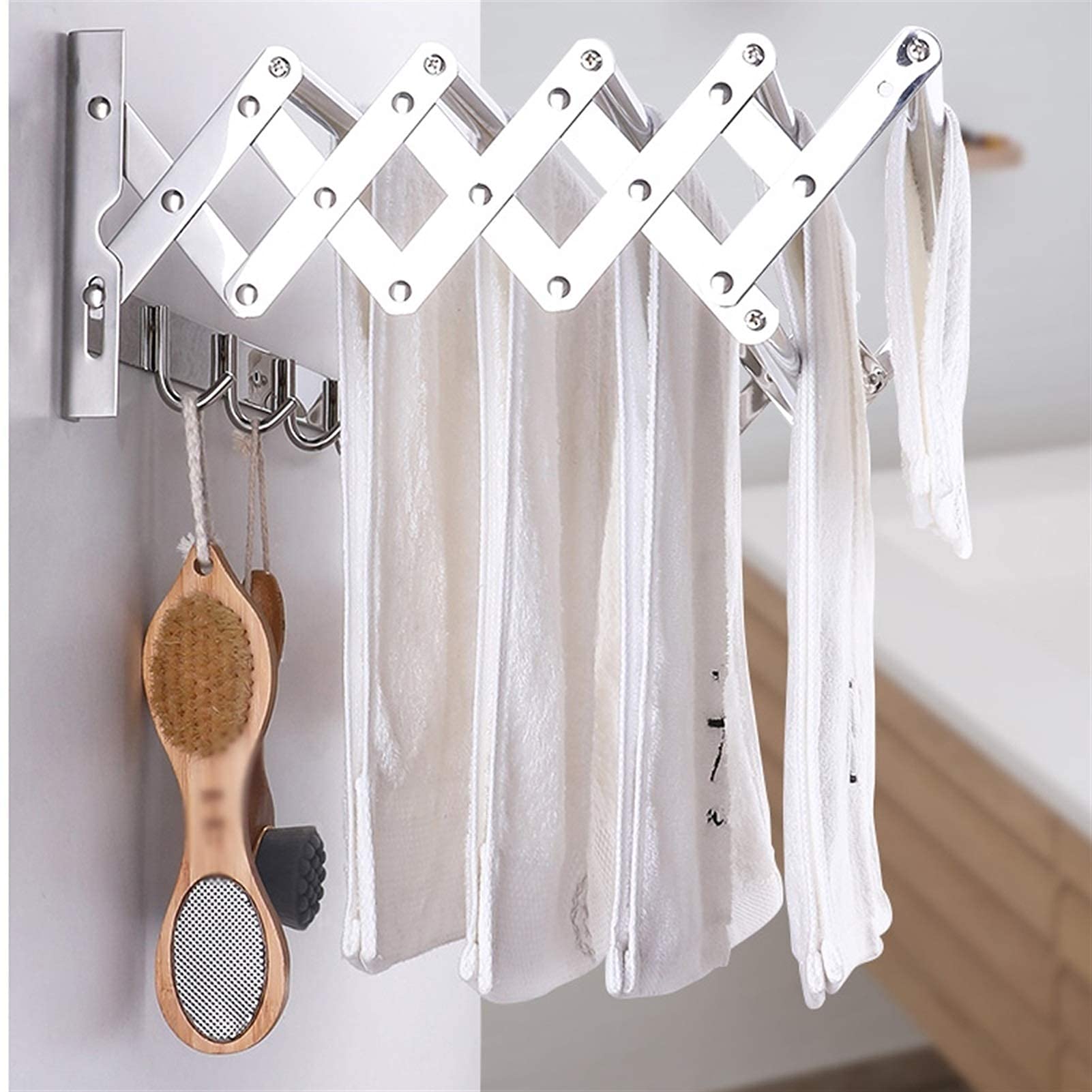 Genérico Toallero Perchero Secadora de Ropa Acero Inoxidable Montado en la Pared Toallero Plegable Ajustable Plegable Ahorro de Espacio Secadora con Gancho (Tamaño: 60 cm) El Nuevo ()