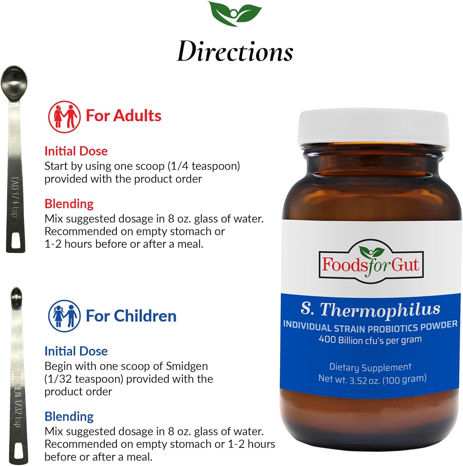 Streptococcus Thermophilus Probiotic Powder 400 Billion cfu's | Made in USA | No Additives | Direct from Manufacturer | No Third-Party Storage | Immune Support | S. Thermophilus | 100 Grams (3.52 OZ)