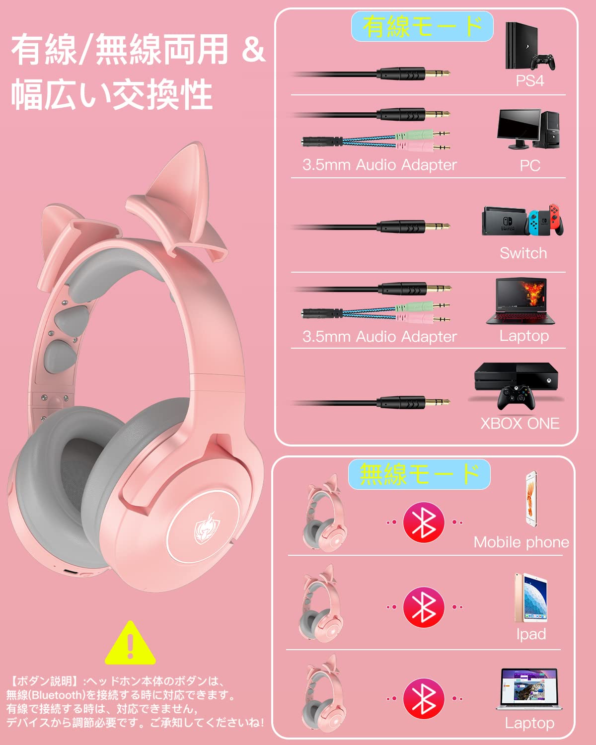 Amazon.co.jp: ゲーミングヘッドセット 猫耳 Bluetooth5.3 ps4 ps5 