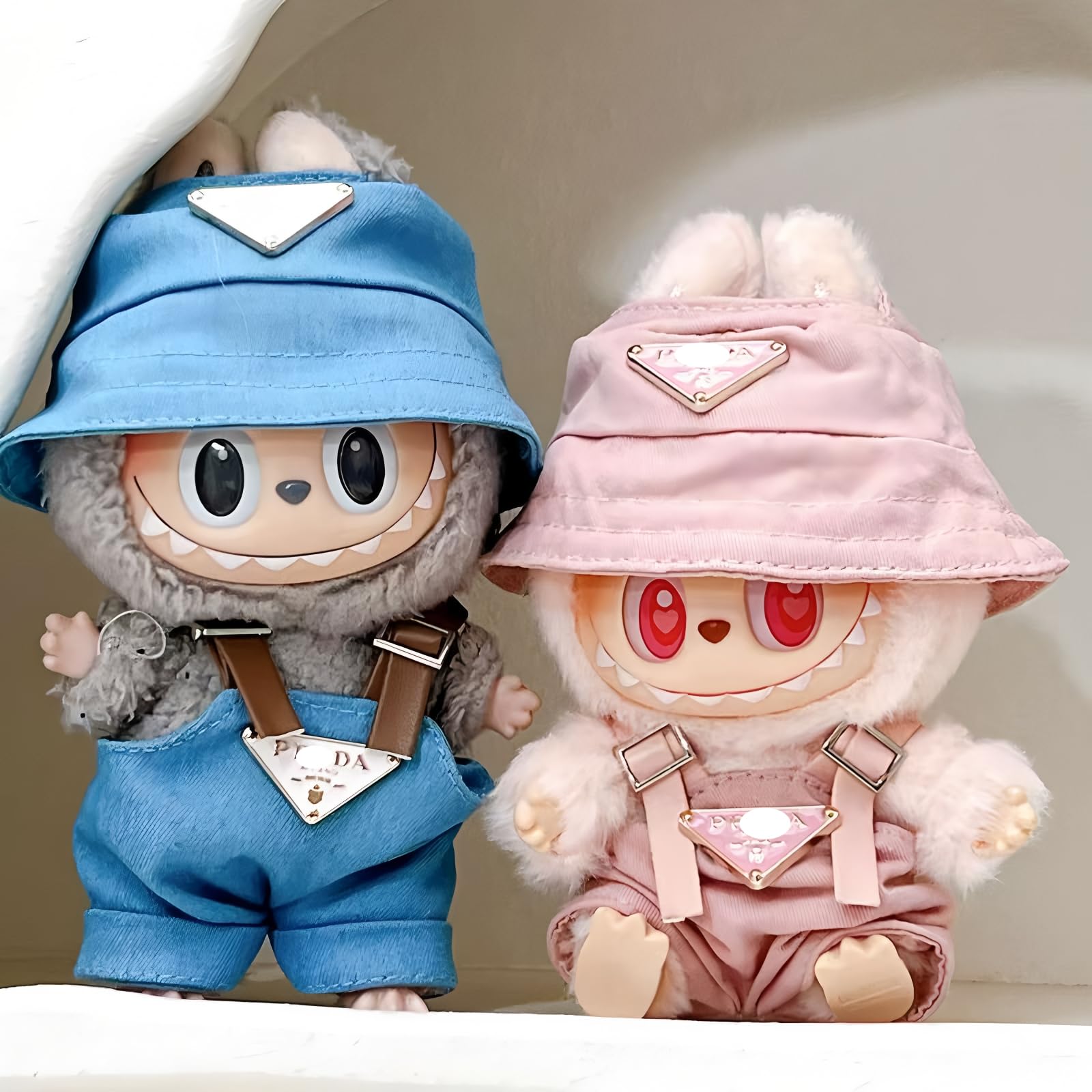 Set De 3 Vêtements Bleus Pour Poupée Lapubu De 17 Cm - Combinaison, Chapeau Et Pendentif | Accessoires Habillage Poupée Labubu