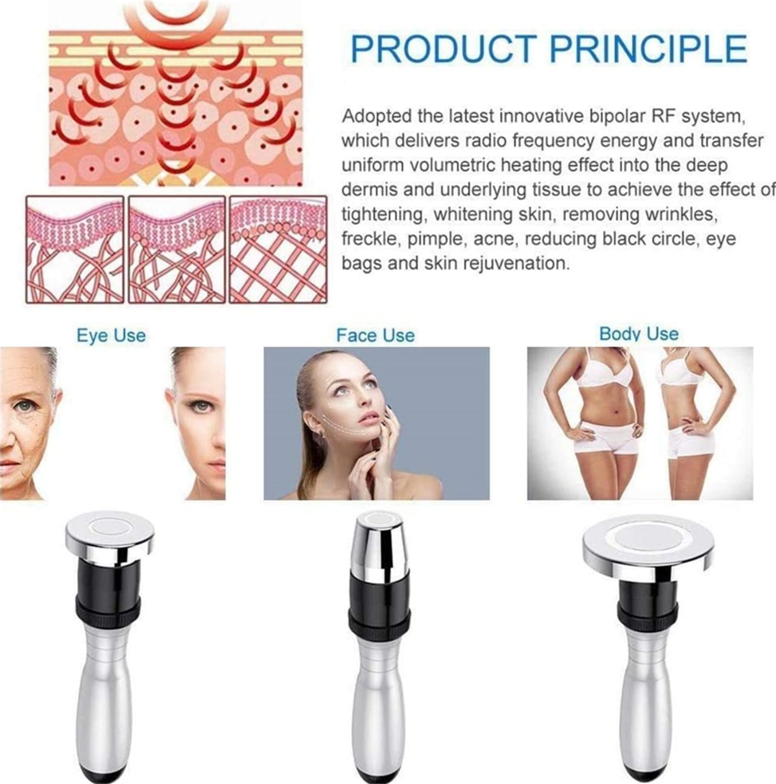 Máquina facial RF 3 en 1, masajeador facial de radiofrecuencia para el rejuvenecimiento de la piel, eliminación de arrugas, máquina de belleza facial para el cuidado de la piel