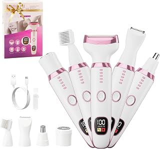 RUIM 5-in-1 Electric Razor for Women: Painless Wet/Dry Shaver for Legs, Bikini, Face & Body - Waterproof Cordless Trimmer Kit