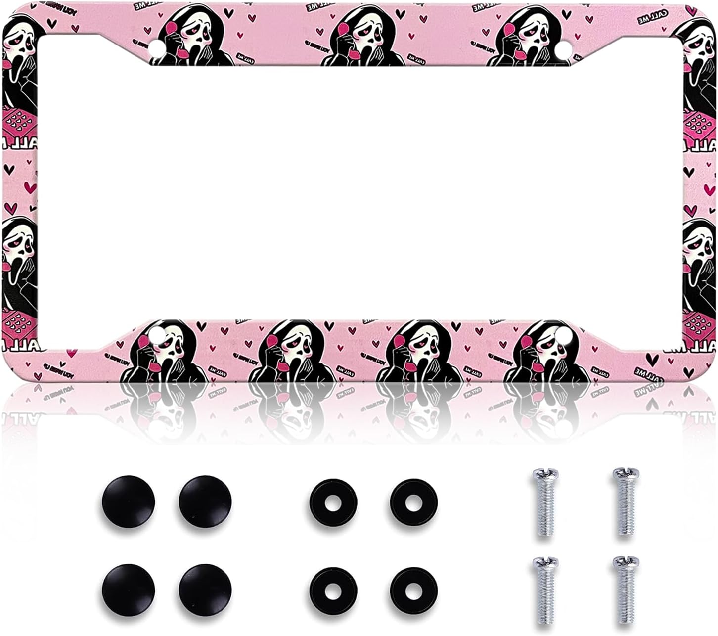 LIN KANG Ghost Skull Face License Plate Frames, Pink Scream Aluminum Metal License Plate Holder Covers, Rust-Proof Waterproof Car Decorative Tag Frames for Standard US 12x6 Inch