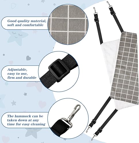 Vista 12 de Jetec Hamaca reversible para gatos, 2 piezas, suave, transpirable, para mascotas, con correas ajustables y ganchos de metal, cama colgante de doble