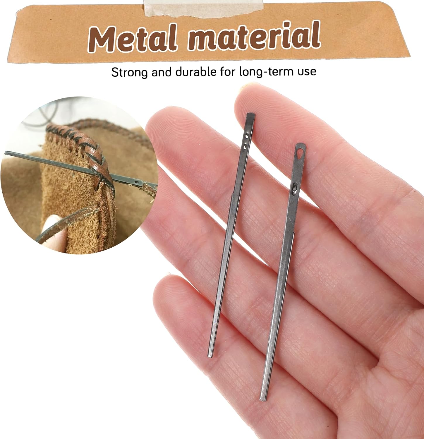 2 Pcs Metal Hole Leather Rope Woven Needles, Sewing Leather Needles, Single Prong Lacing Needle, Leather-Sewing Needle, Manual Lacing Threading Prong Steel-Needle for Leathering Craft (2 Styles)