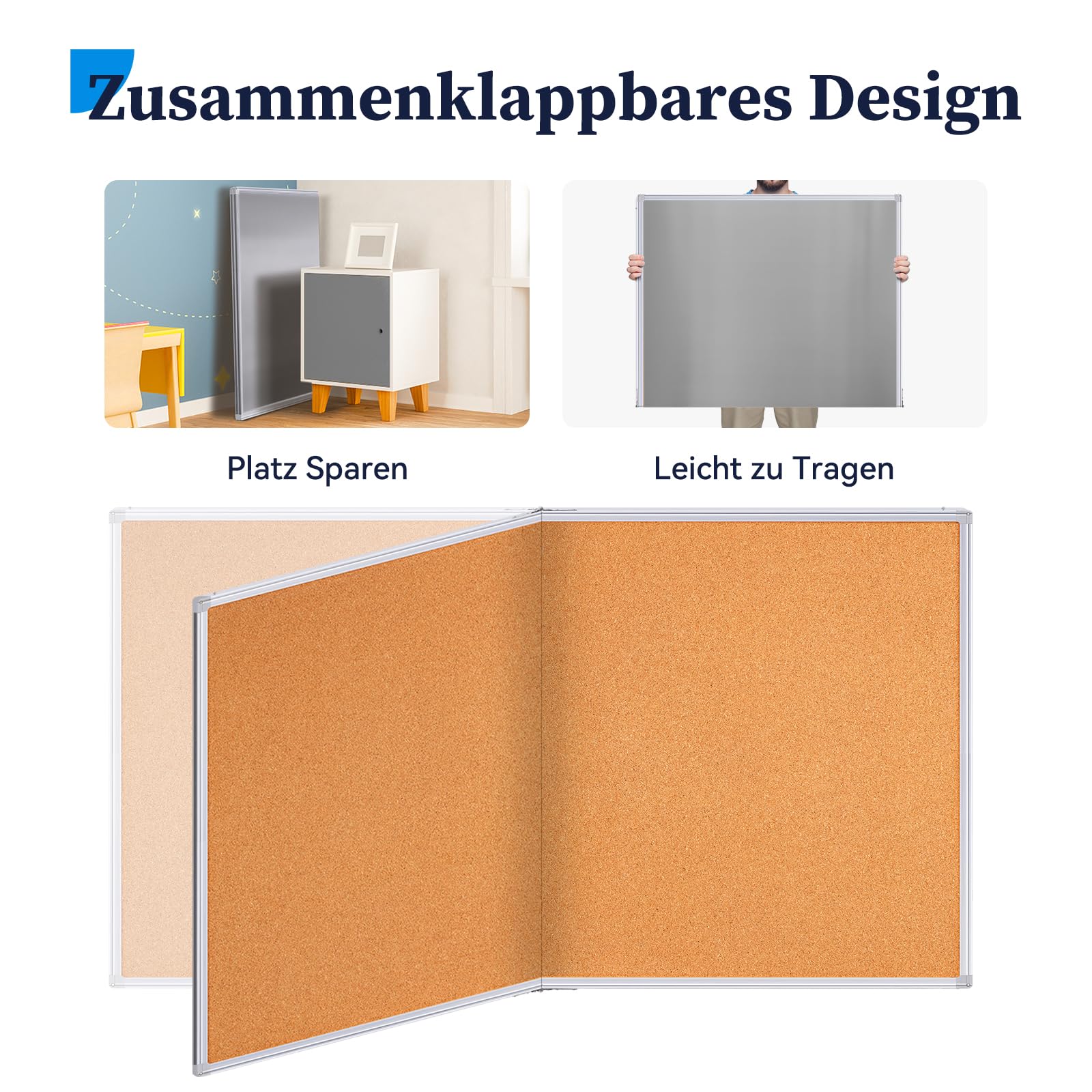 Maxtek Pinnwand Kork Groß 90 x 120 cm, Pinwand Korktafel mit Aluminiumrahmen, Cork Board inklusive 12 Reißzwecken, aus Selbstheilendem Natürlichen Kork und Einfach zu Montieren