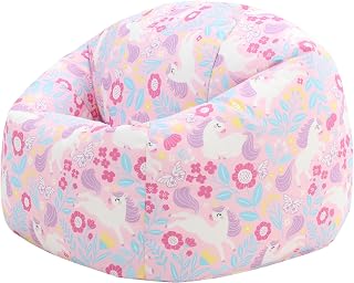 Bean Bag Bazaar Kids Bean Bag Chair, Unicorn Print, Indoor Outdoor Bean Bag Chairs for Girls and Boys with Filling Included, Nursery Decor Bedroom