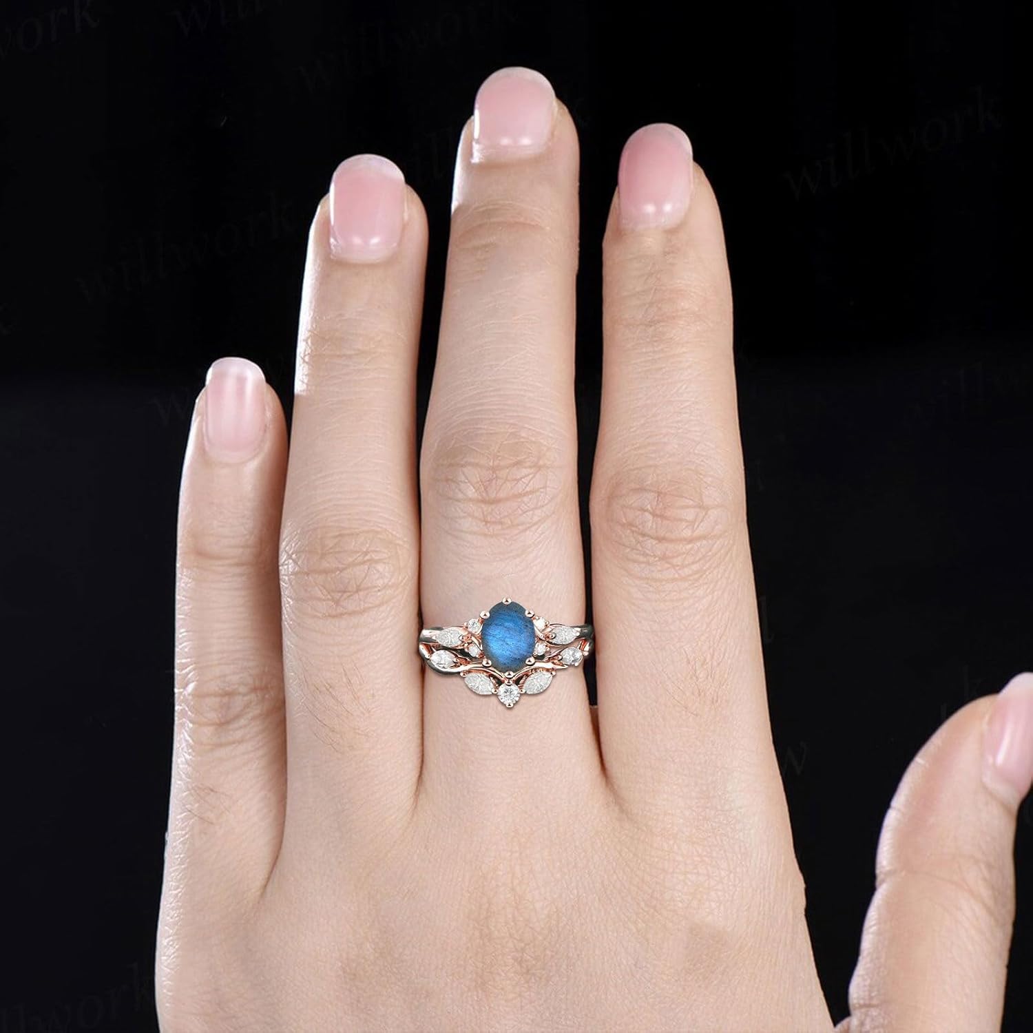 2CT Oval Shaped Gemstone Engagement Ring Set for Women Silver 10K 14K 18K Solid Gold Gemstone Birthstone Wedding Bridal Rings Set Anniversary Christmas Gift Size 4-15
