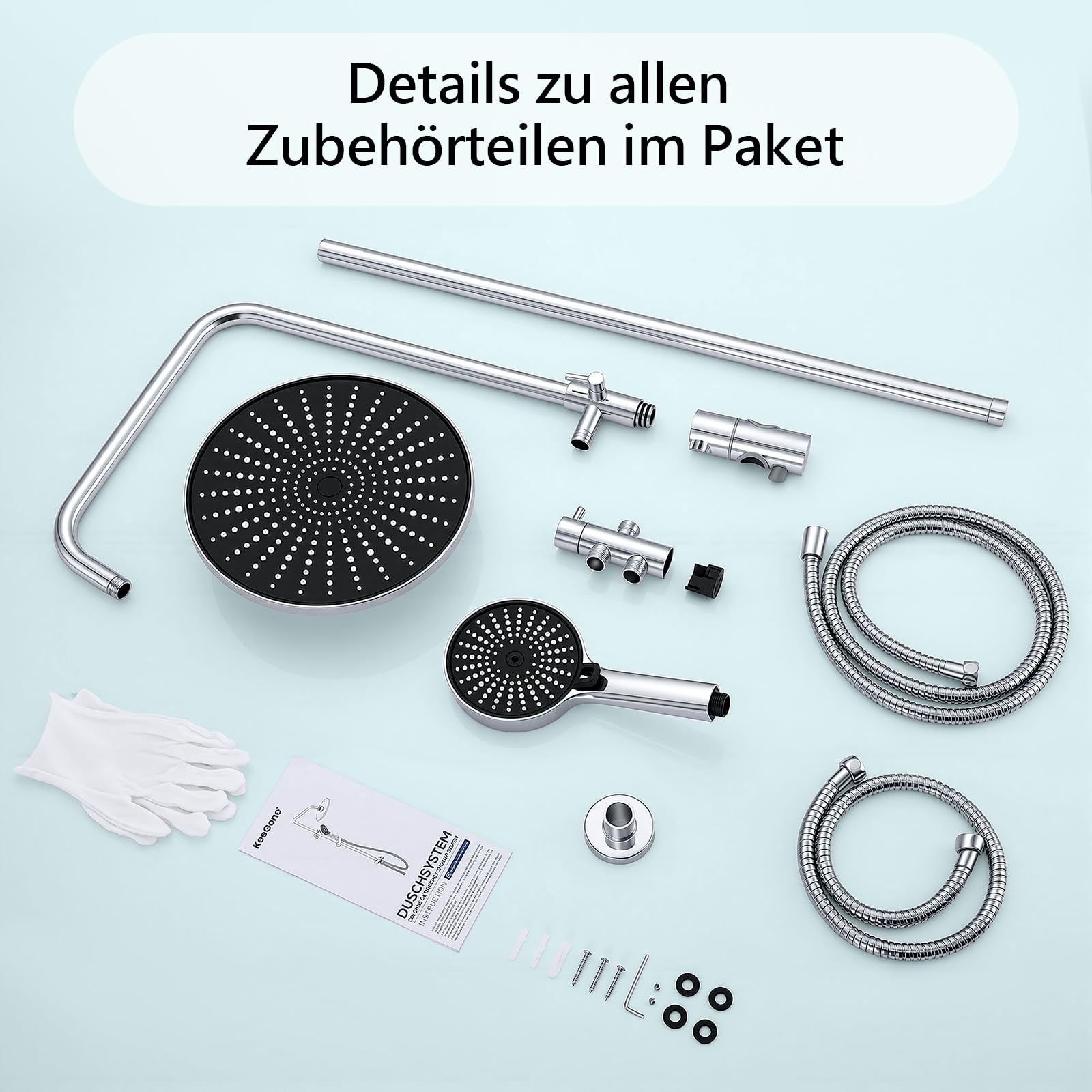 Duschsystem ohne Armatur höhenverstellbar 26 cm runde Regendusche & Handbrause mit 3 Strahlarten Duschset ohne Armatur Edelstahl schnelle Montage