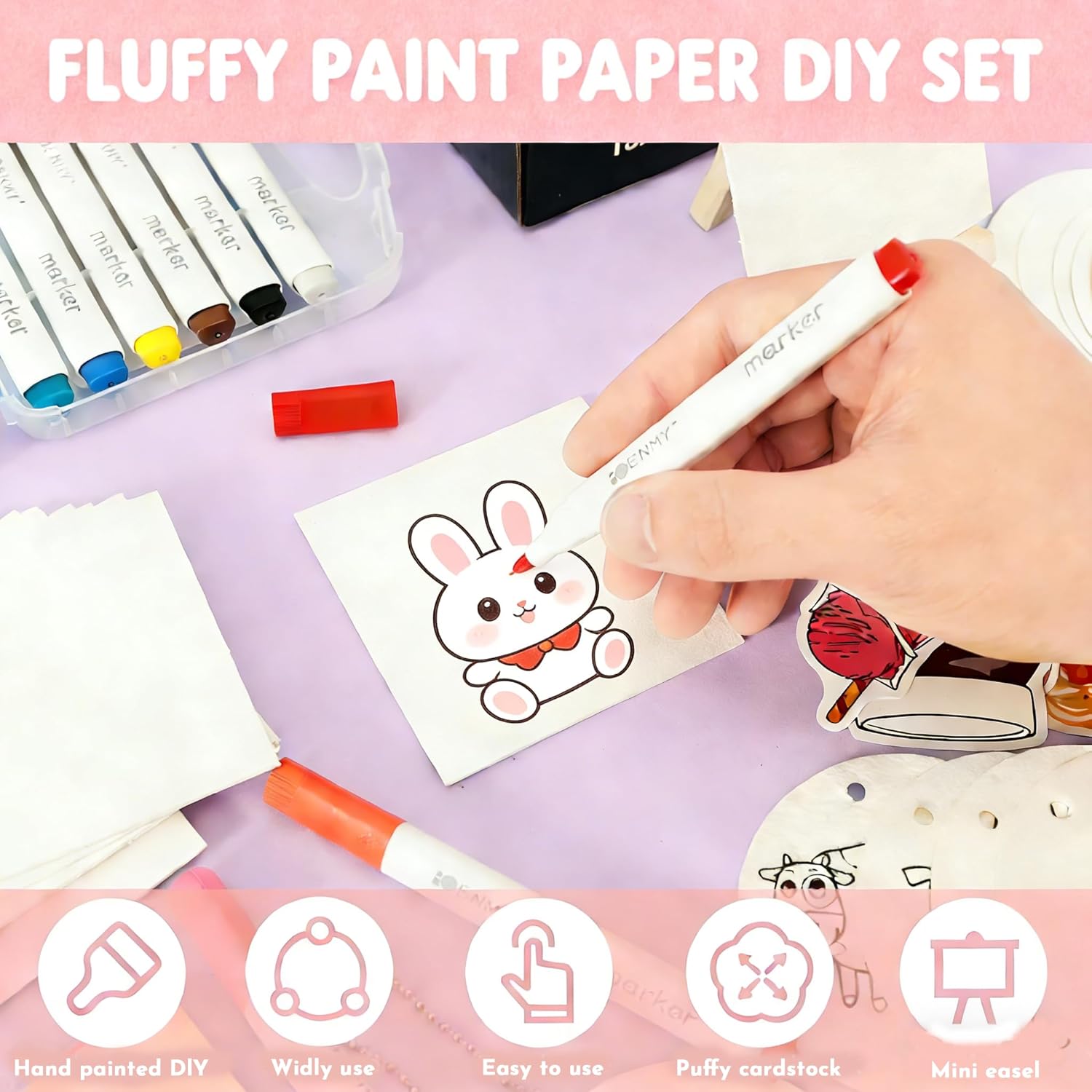 ZadaBelly 56 Pcs Magic Foam Texture Painting Kit，Puffy Magic Paint Set with 21Pcs Foam Texture Paper, 12 Colorful Brush, 2 Water Brushes，3D Effect Art Craft Set Great Gifts for Birthday