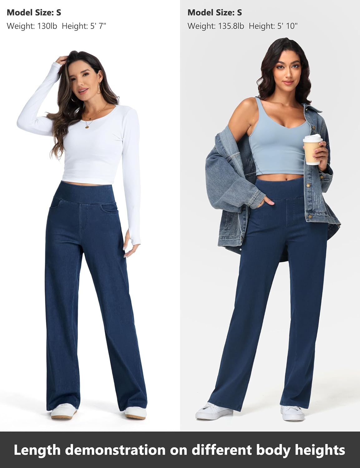 THE GYM PEOPLE Women's Wide Leg Jeans High Waisted Pull on Stretchy Baggy Basic Straight Denim Pants with Pockets - Image 6