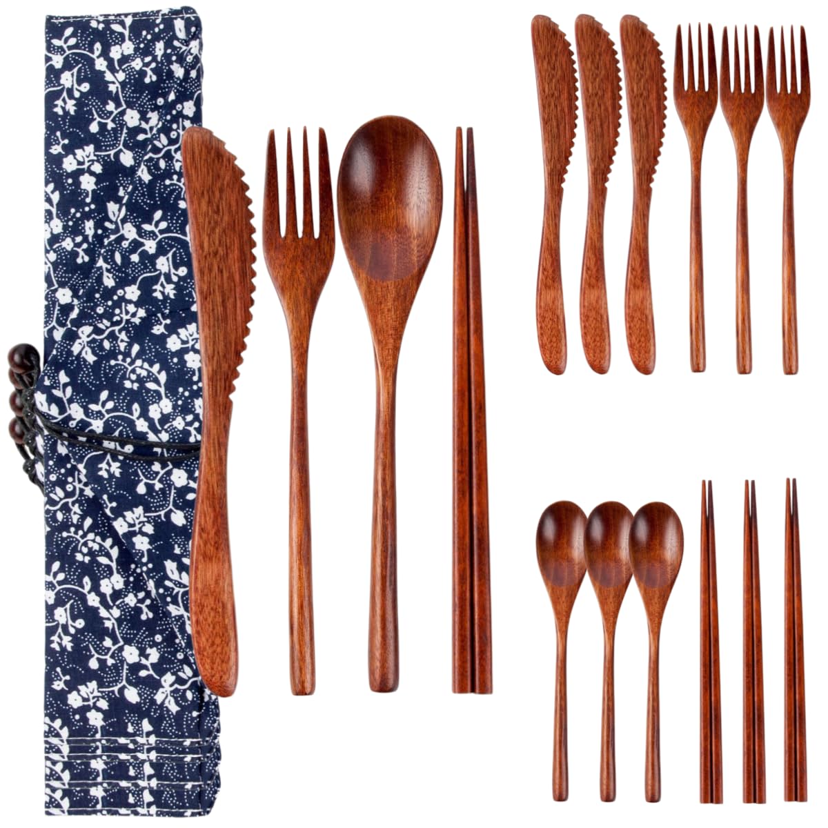 Cucchiai E Forchette Di Legno Bacchette Posate Forchette E Cucchiai Portatili In Legno Di Noce Riutilizzabili Stile Floreale 4 Set