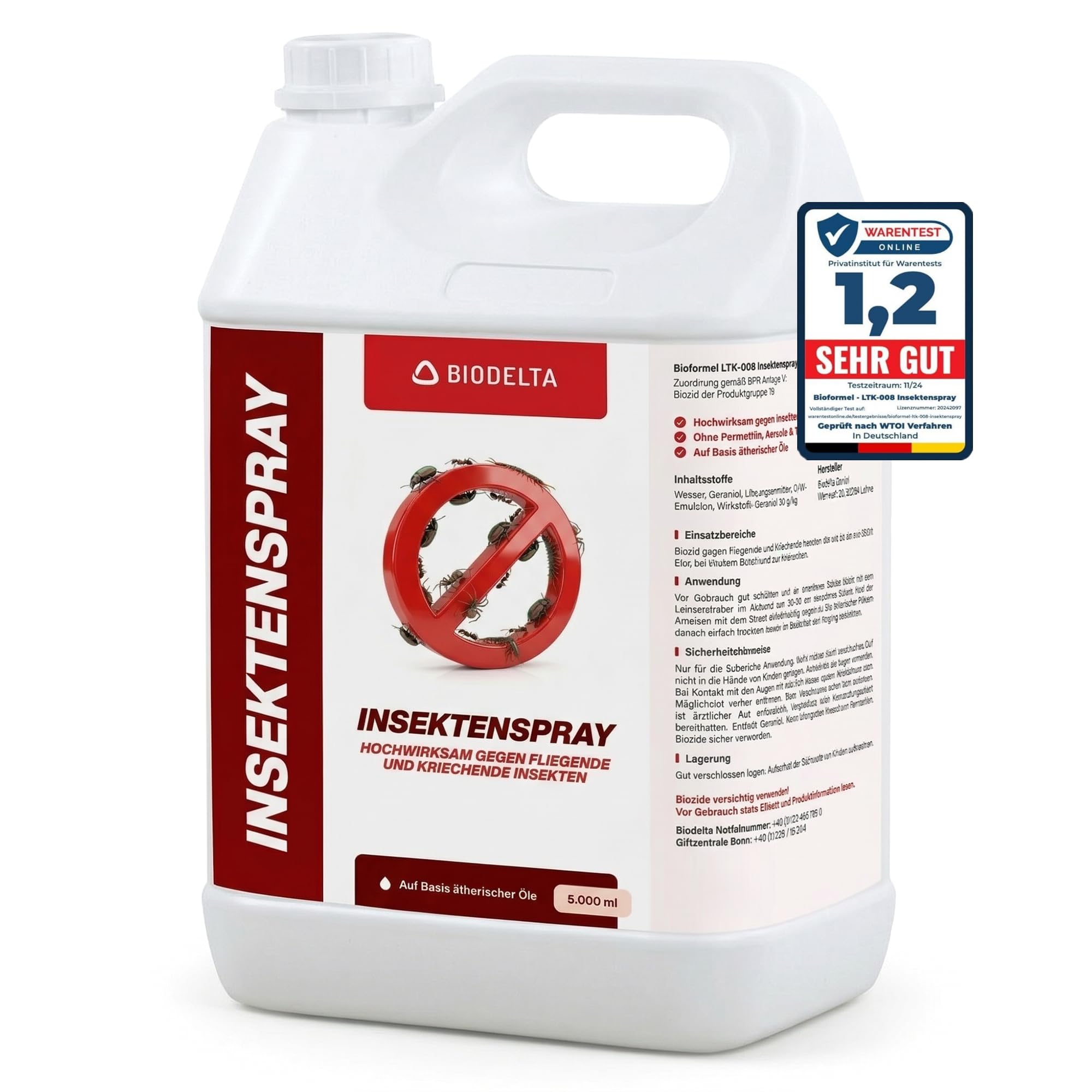 Biodelta LTK-008 Universal Insektenspray 500ml bis 5l – Sofortwirkung & Langzeitschutz – Anti-Ungeziefer Spray gegen Ameisen, Fliegen, Spinnen & Motten – Hochwirksam für Innen & Außen (5l)