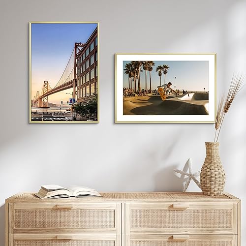 Vista 46 de Frametory - Marco de aluminio de 11 x 14 para fotos de 8 x 10 (en pulgadas), con paspartú marfil, de pared, con gancho de sierra, pestañas Bronce