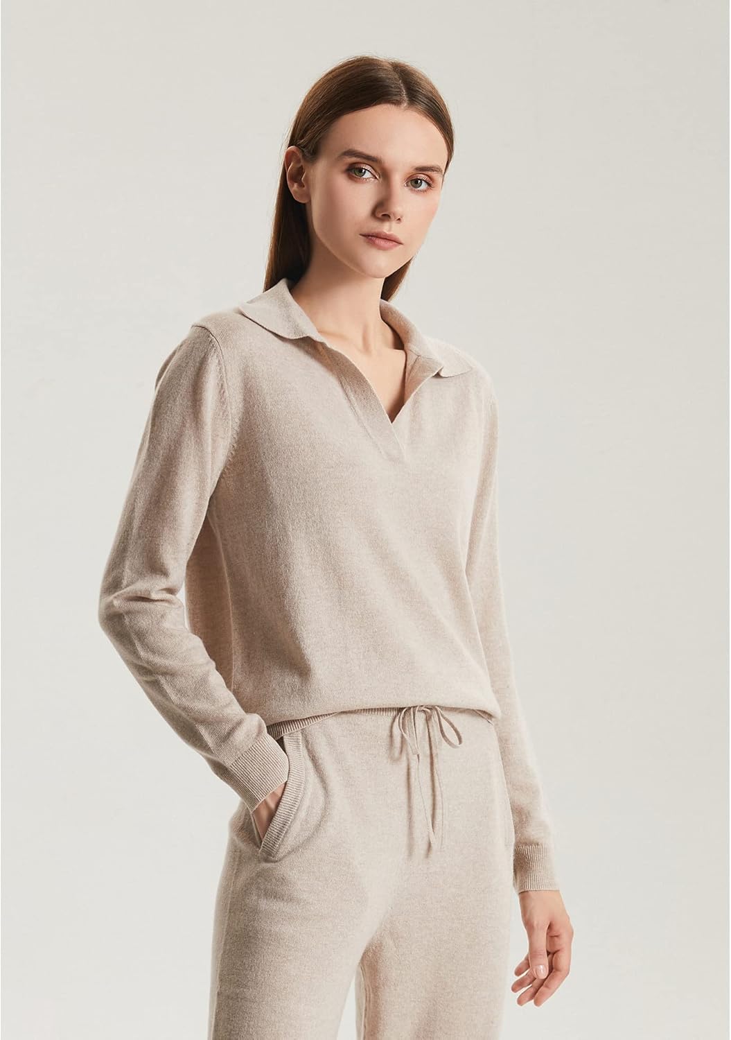 GreenMount Womens Super Lightweight Worsted Deep V-Polo Cashmere Sweater Pullover for Spring and Summer Keep 37.5 Warm - Image 3