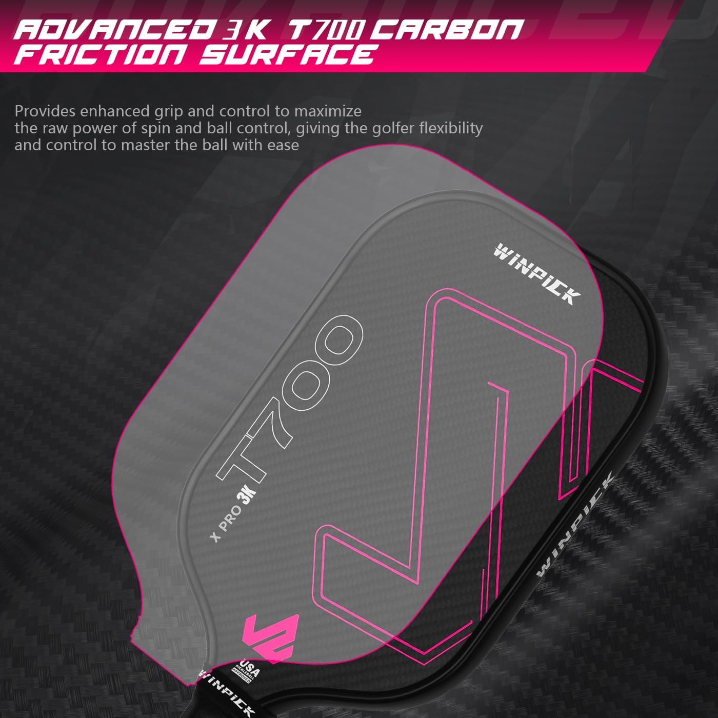 Pickleball Paddle, T700 Raw Carbon Fiber Pickleball Paddle, Thermoformed Pickleball Racket with 16 MM Polypropylene Honeycomb Core, Non Slip Grip, More Control & Power, USAPA Approved