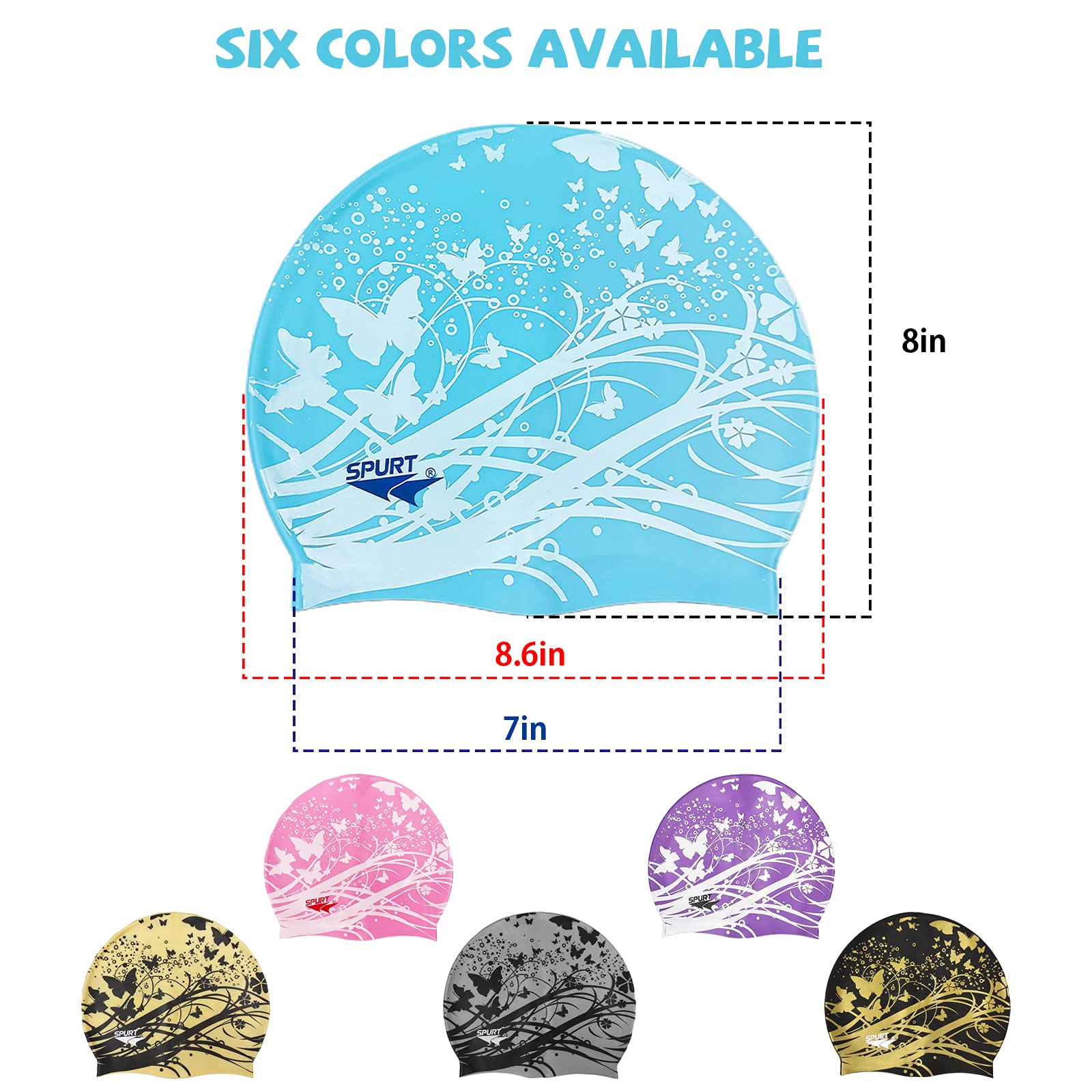 Moolecole Soft Waterproof Silicone Swim Cap Girls Summer Pool Sea Swimming Cap Bathing Haircare Hat for Long Hair Purple Butterfly
