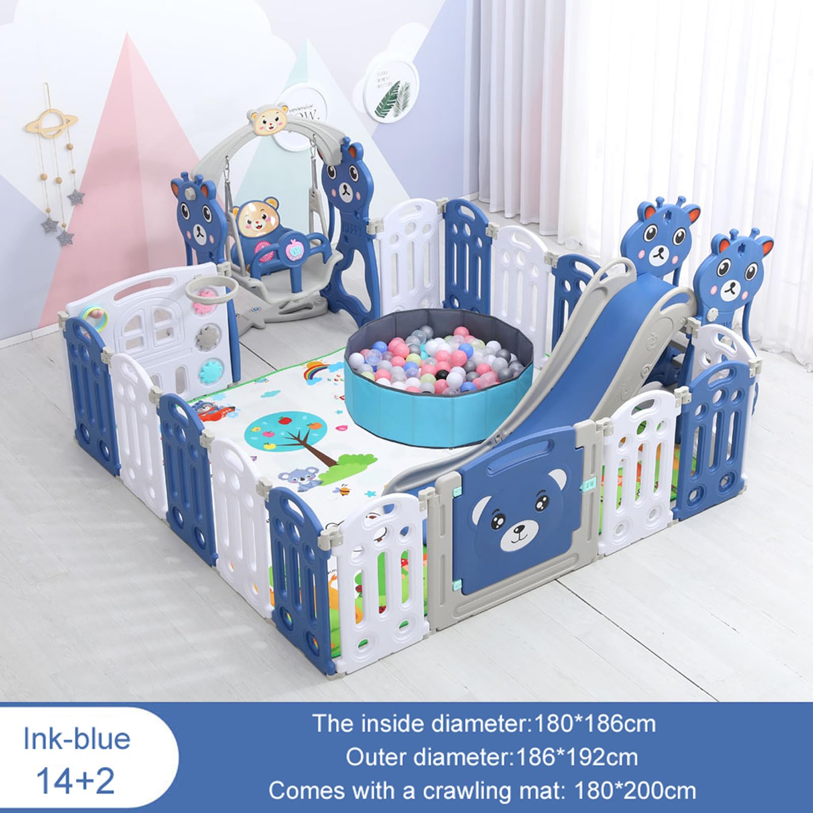 Magic ZC Box Bambini, Recinto per Bambini, Box Neonato con Materassino Grande Pieghevole Interni ed Esterni, Centro Attività Infantile Parco Giochi per Bambini con Schiuma Anticollisione (C 14+2)