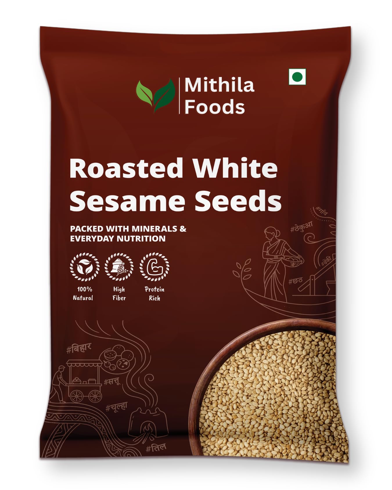 MITHILA FOODS 1 Kg Roasted White Sesame Seeds | Premium Safed Til | Nutty, Aromatic & Crunchy | Calcium & Fiber Rich Superfood | For Laddoo, Chikki, Tadka, Baking & Salads | Authentic Taste of Bihar