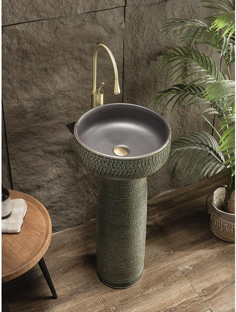 Bathroom Countertop Vessel Sink Pedestal Sink Outdoor Wash Basin, Garden Column Floor-standing Pedestal Sink Vanity