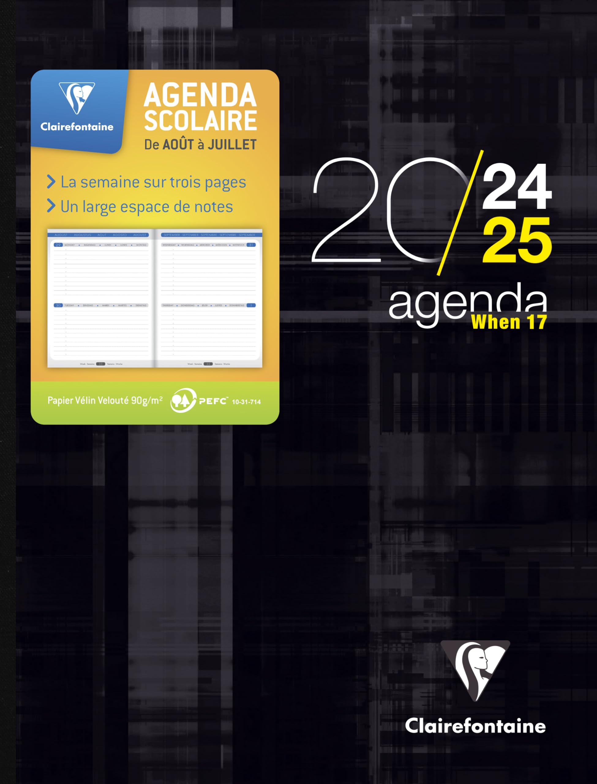 Clairefontaine 9059C - Un Agenda De Bord Rembordé Rigide 4 Colonnes 144 Pages (24 Cases Par Semaine) 21x29,7 Cm 90g, Couverture Carte Pelliculée Couleur Aléatoire