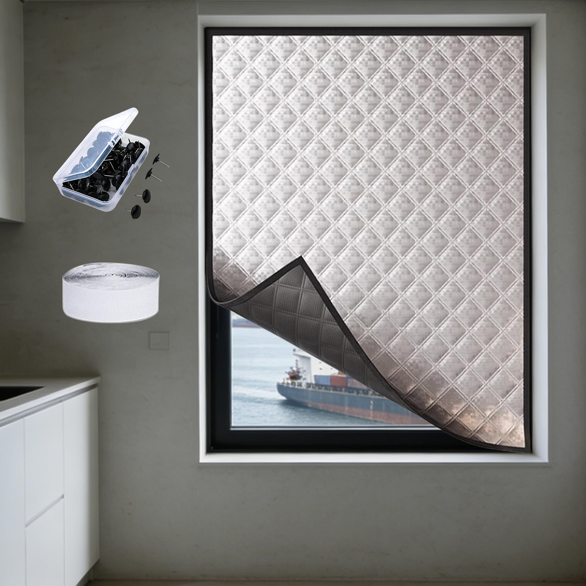 Kit de Aislamiento de Ventana 99 x 235 cm Viento y Ruido Aislante Termico Autoadhesivo Ventanas Fácil de Instalar para Clima Frío, Plata
