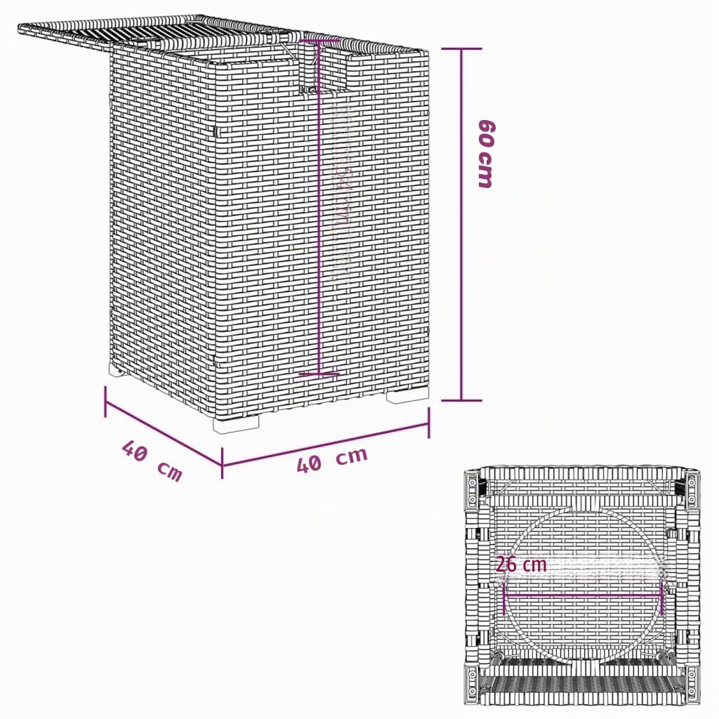 vidaXL Table de Couverture de Bouteille de Propane, Table d'Appoint avec Rangement, Meuble de Jardin Terrasse, Noir Résine Tressée