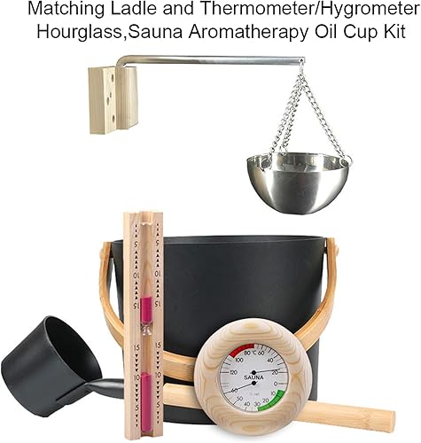 Miniatura 4 de successfun Juego de accesorios para sauna de 7 L, cubo de sauna con cucharón con cuchara de mango largo, termómetro de reloj de arena, higrómetro,