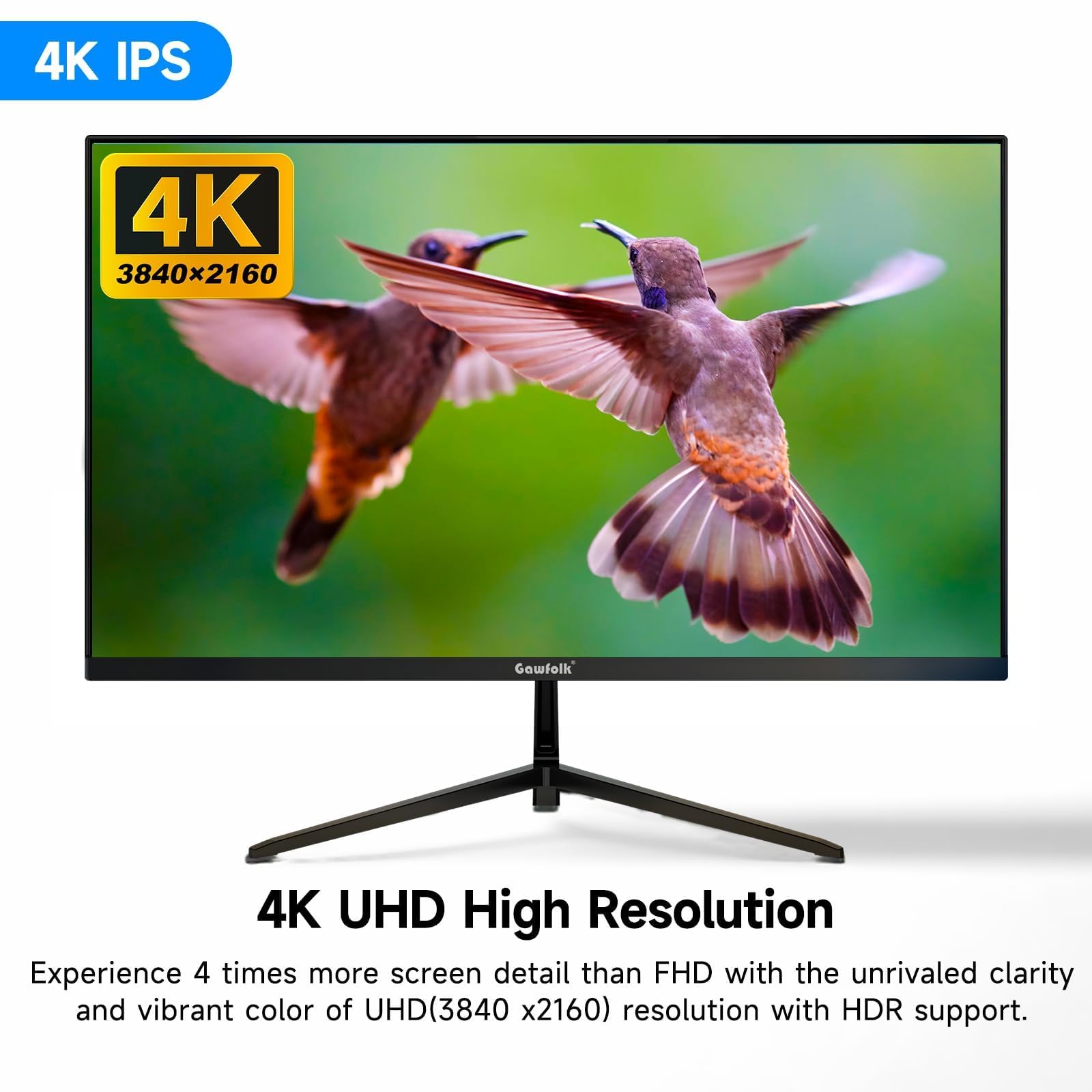 Gawfolk Monitor 27 Pollici 4K Ultra HD, IPS 3840x2160, 60Hz, Design Senza Bordi, per Home Office e Business, Connettività DP/HDMI, Montaggio VESA 75x75mm