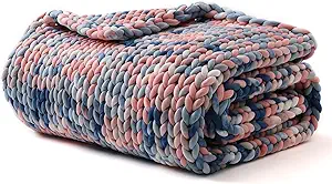YnM Weighted Blanket, Handmade Chunky Knitted Design, Soft and Cozy, Temperature Regulating and Breathable, Machine Washable Throw for Sleep or Home Decor (Pink Sky Tie-Dyed, 80x87 Inch, 25lbs)