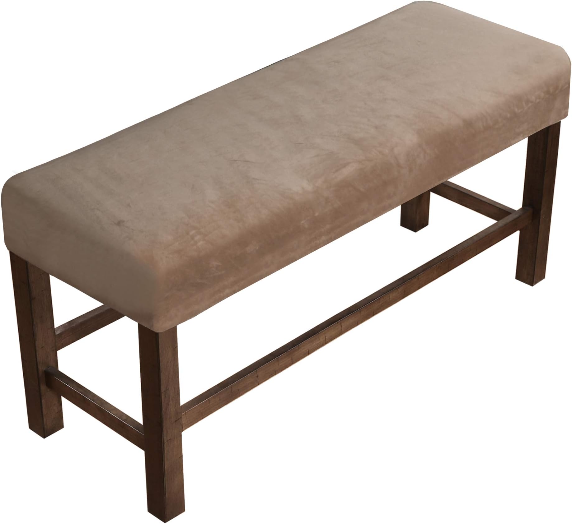 PrinceDeco Velvet Spandex Bench Covers for Dining Room - Soft Thick Velvet Bench Slipcover Bed Bench Cover Removable Washable Bench Seat Protector for Living Room, Kitchen, Bedroom (Large, Taupe)