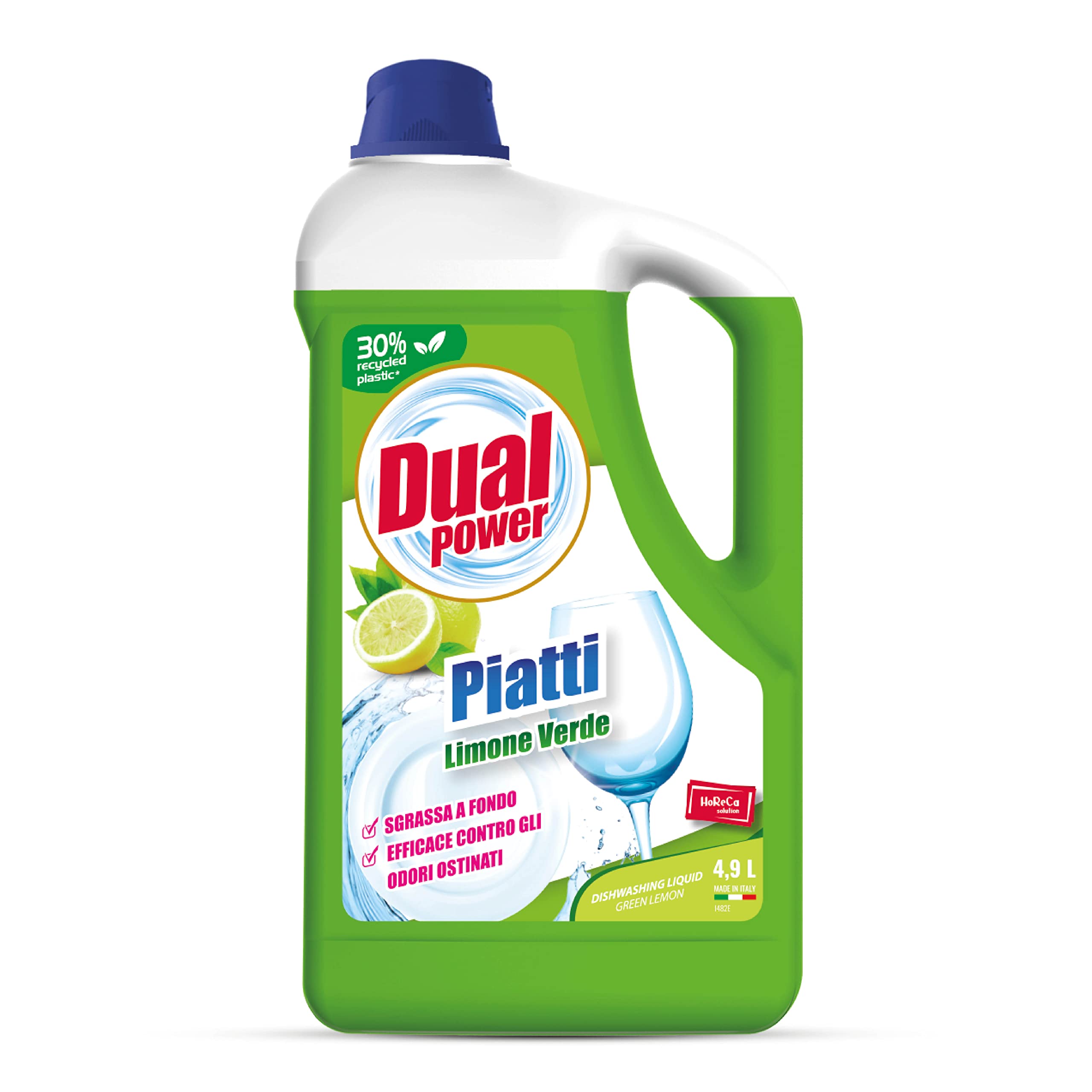 Dual Power Detergente HACCP per Lavaggio Manuale dei Piatti - Sgrassa a fondo, Fomato Professionale da 4,9 Litri - Limone Verde