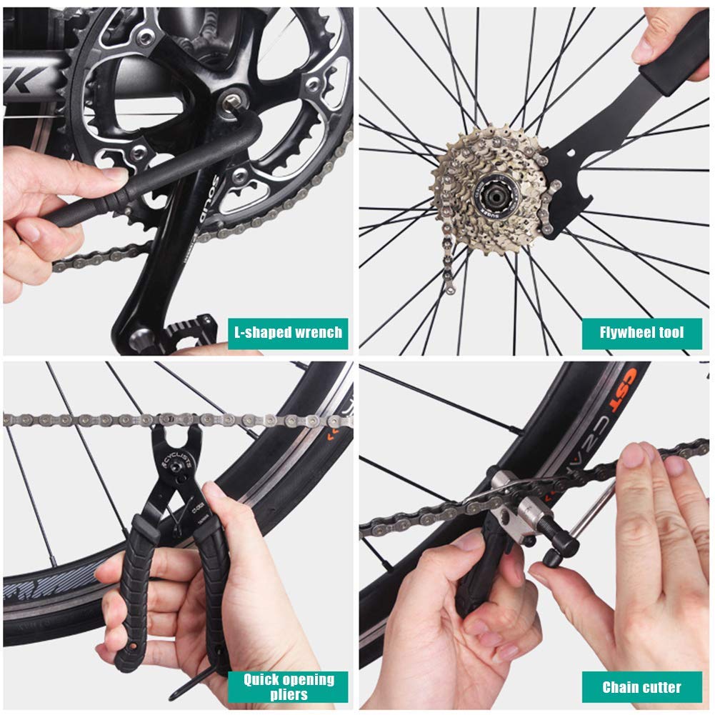 NOUJEN Kit d'outils de réparation de vélo,dissolvant de pédalier de vélo, Outil pour enlever la Cassette de vélo, démontage du pédalier pour vélo travaux de Montage et de réparation NOUJEN Kit d'outils de réparation de vélo,dissolvant de pédalier de vélo, Outil pour enlever la Cassette de vélo, démontage du pédalier pour vélo travaux de Montage et de réparation