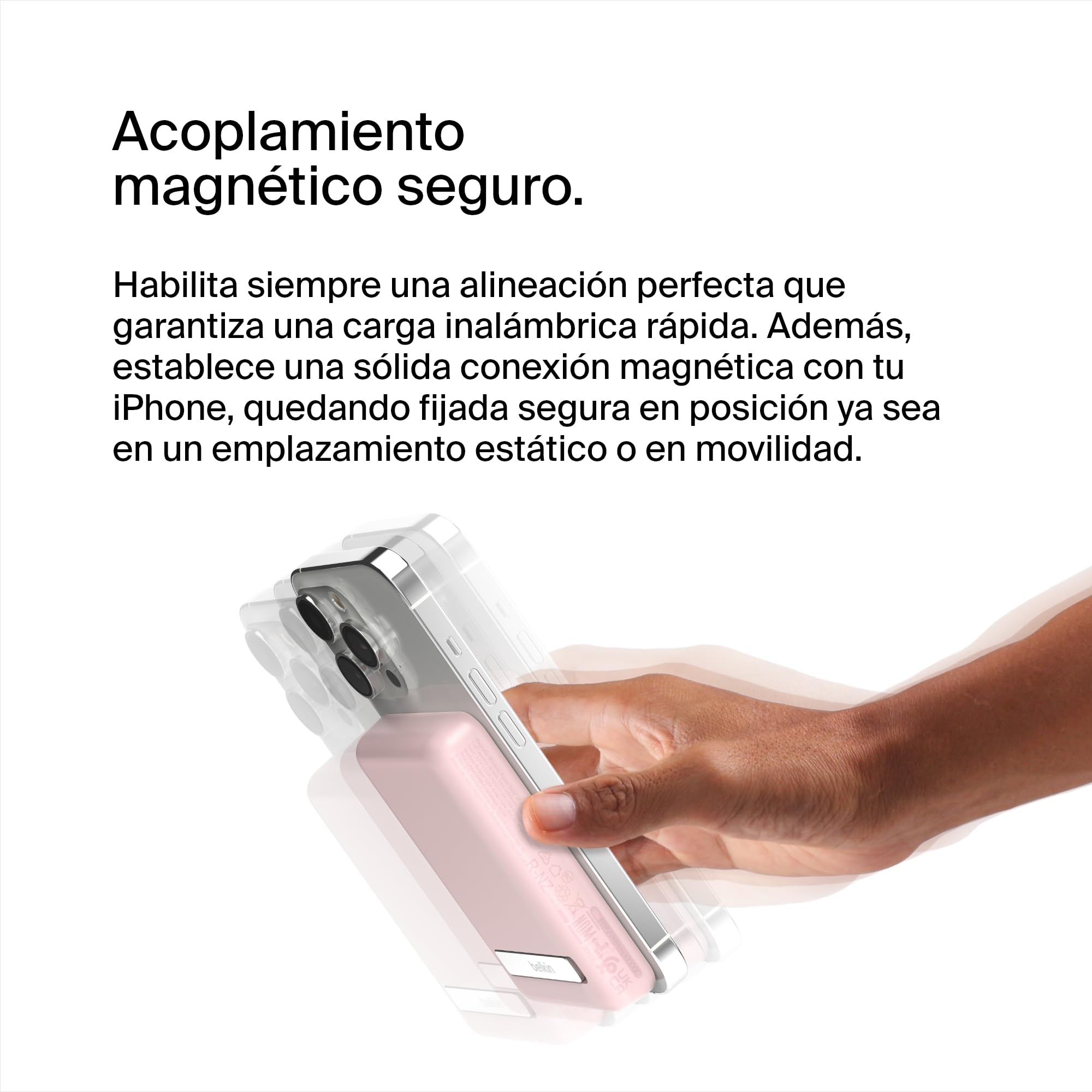Belkin batería externa magnética de 5000 mAh, cargador portátil compatible con MagSafe, pass-through, power bank con salida de 7,5 W y entrada de 10 W, soporte extraíble, iPhone 17, 16, 15 y más, rosa