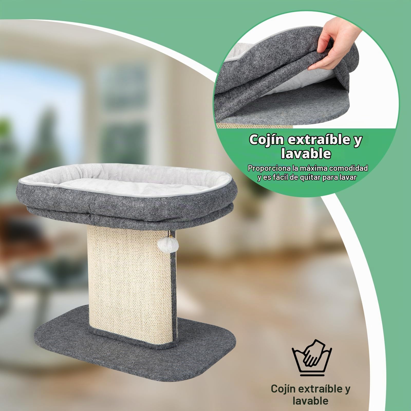 GOPLUS Árbol Rascador Pequeño para Gatos de Altura 50 CM con Poste Rascador de Sisal, Torre de Actividades de Carga 20 KG con Soporte de Peluche y Juguete de Bola Colgante, 59×40×50 CM, Gris