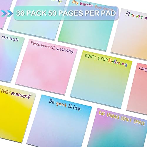 Miniatura 9 de Zonon 36 notas adhesivas inspiradoras de 3 x 3 pulgadas, divertidos bloc de notas motivacionales, regalos positivos para profesores, enfermeras,
