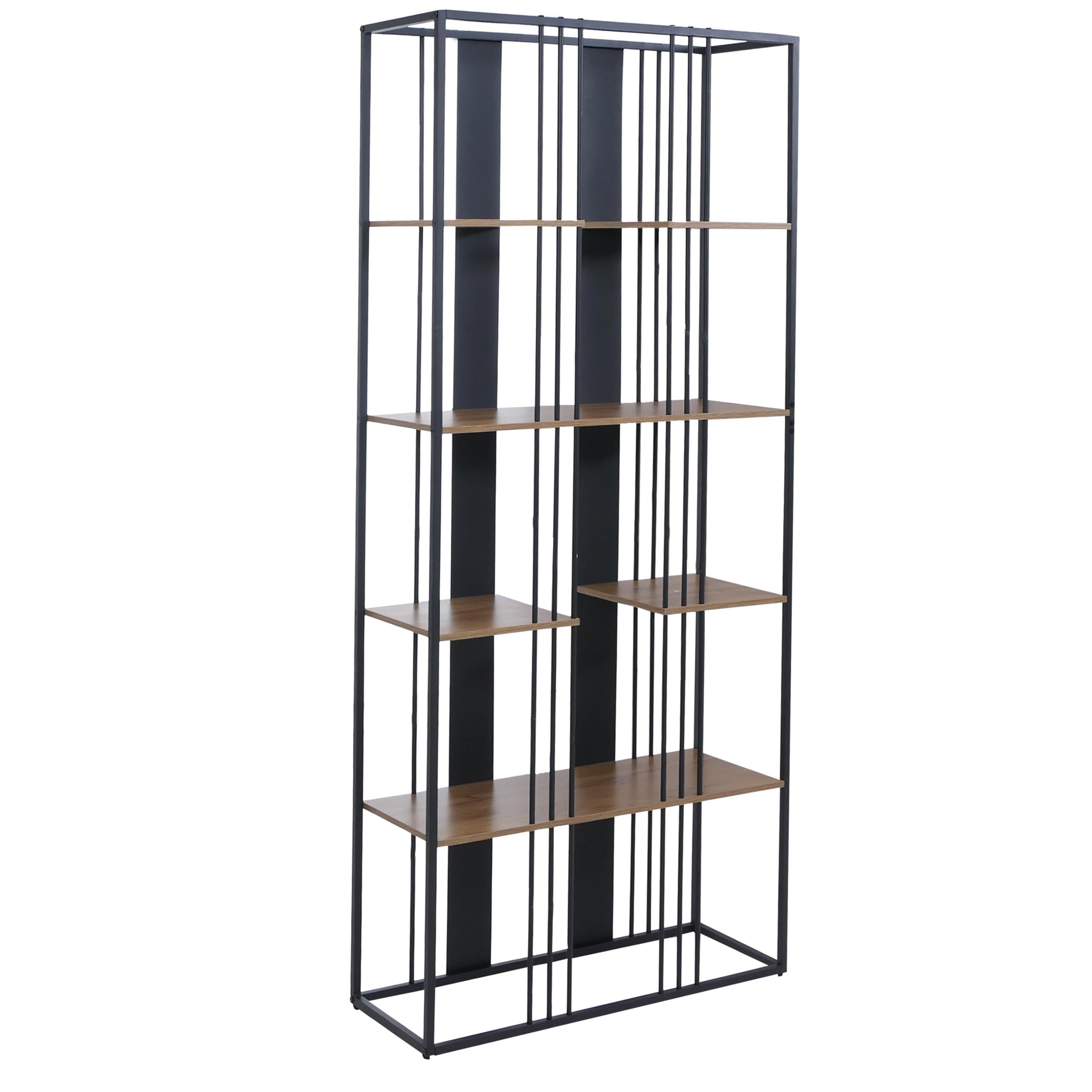 Scaffale HWC-P12, libreria alta, metallo industriale melaminico certificato MVG 180x80x31cm - nero, marrone