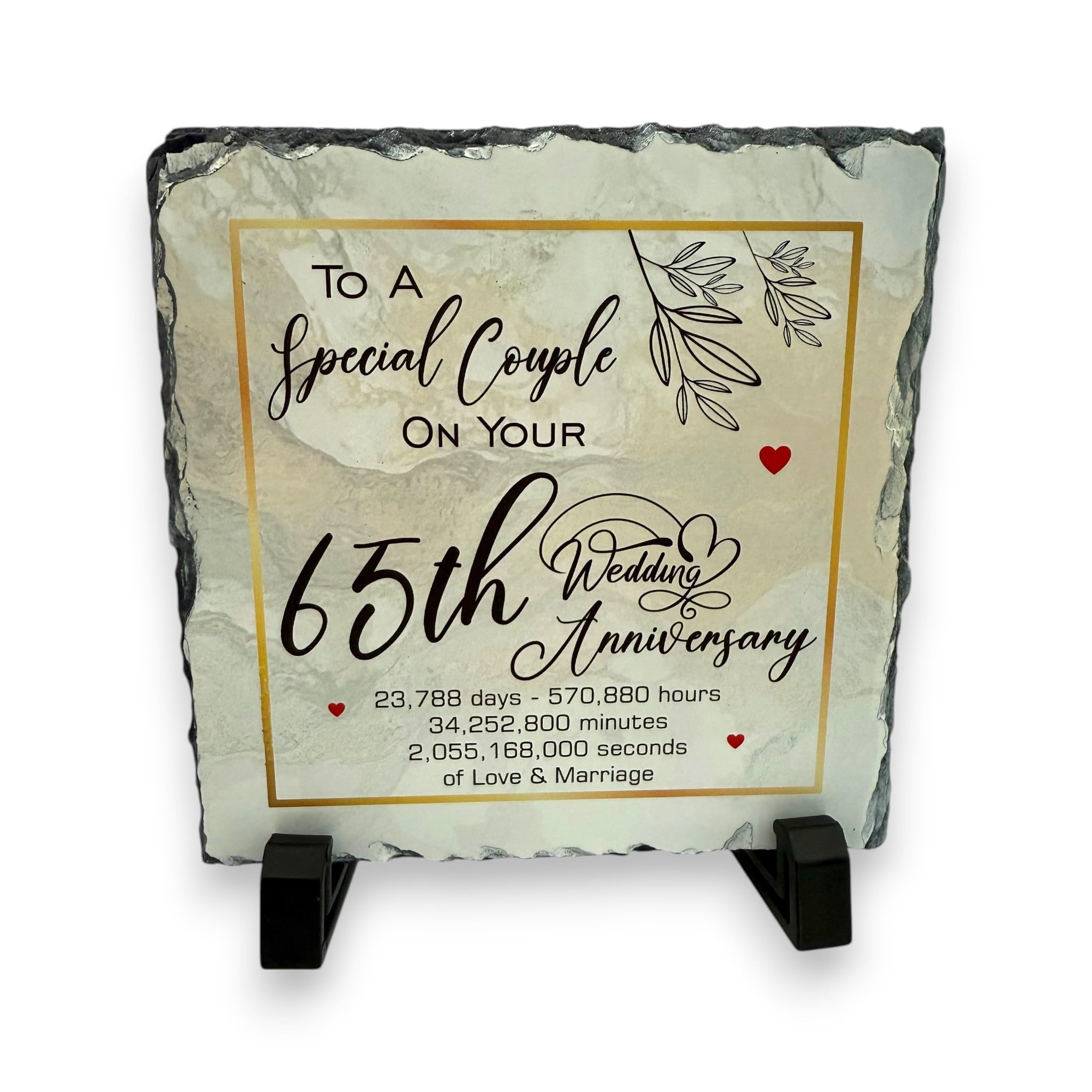 65th Wedding Anniversary Slate for a Special Couple – Handcrafted Natural Slate Plaque with Stand – Romantic Keepsake – 15cm x 15cm