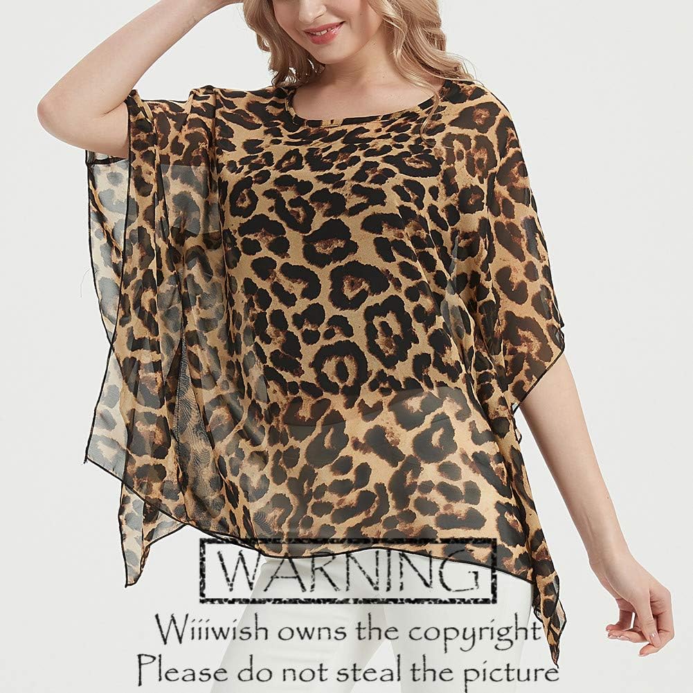 Women's Bohemian Floral Print Sheer Chiffon Blouse Batwing Shirts Tops Short-Sleeve Shirts - Image 3