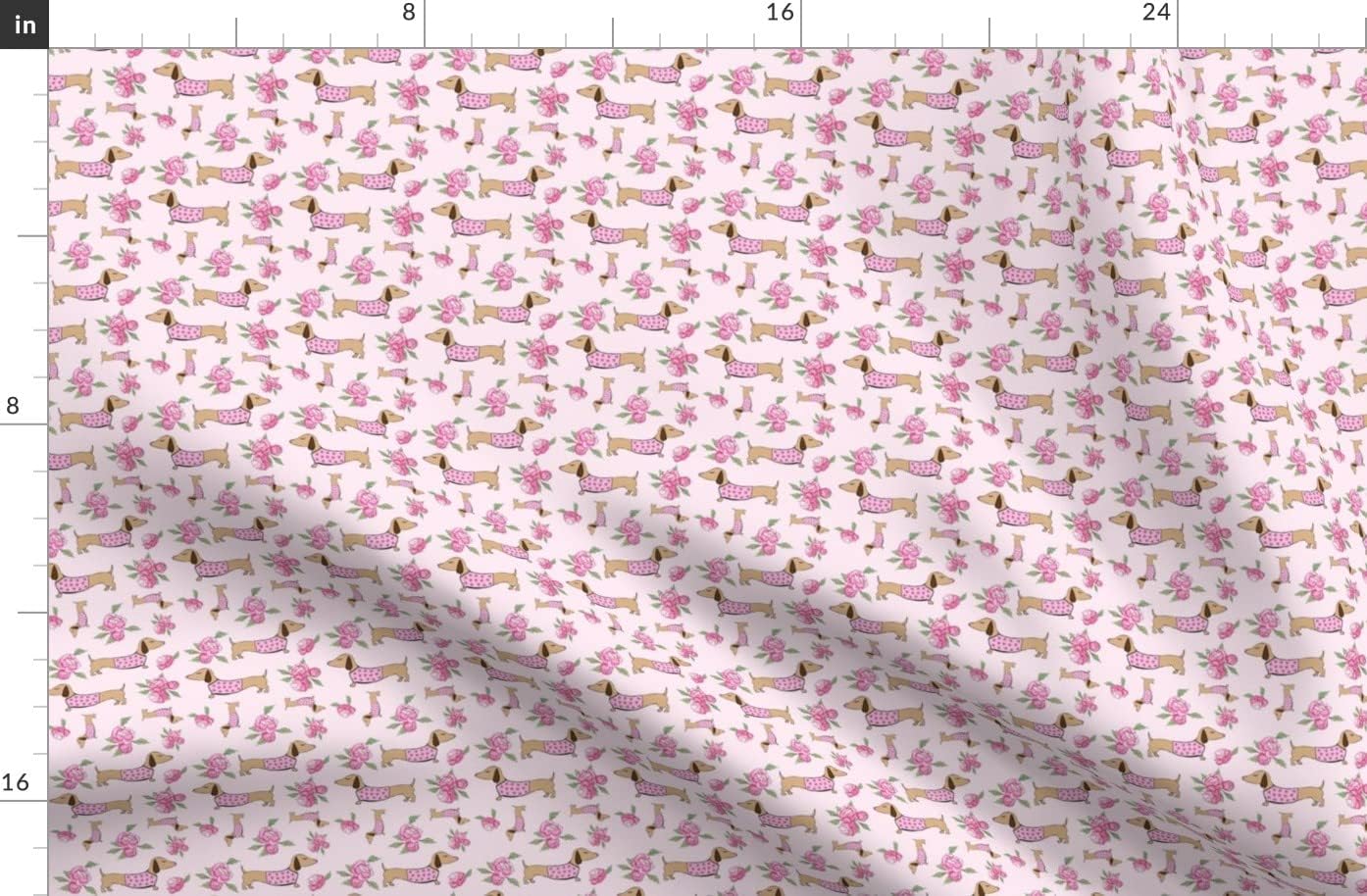 Spoonflower Fabric - Dachshund Peonies Floral Print Pink Dog Wiener Printed on Organic Cotton Sateen Fabric by The Yard - Sewing Quilting Apparel Home Decor