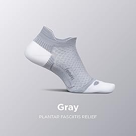 Feetures Plantar Fasciitis Relief Sock Light Cushion No Show Tab - Targeted Compression Sock for Women & Men - Medium, Gray (1 Pair)