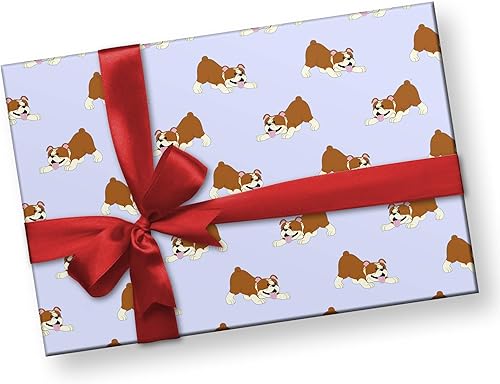 Miniatura 3 de Papel de regalo de bulldog inglés de dibujos animados, papel de regalo de perro toro juguetón de alta calidad, decoración de fiesta de cumpleaños de