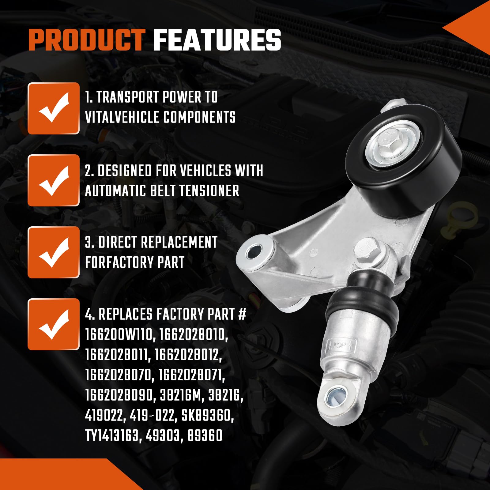 X AUTOHAUX Belt Tensioner Assembly With Pulley For Toyota RAV4 2001-2005 Camry Solara 2002-2006 For Scion TC 2005-2008 Replace 166200W110, 1662028010