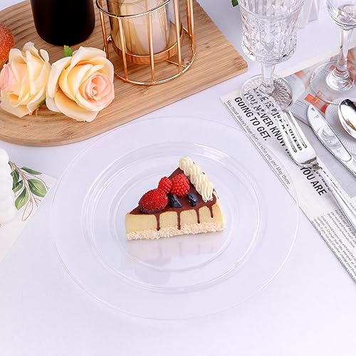 Miniatura 10 de 100 platos de plástico blanco, platos desechables blancos para 50 invitados, 50 platos llanos de 10.25 pulgadas y 50 platos de postreensalada de 7.5