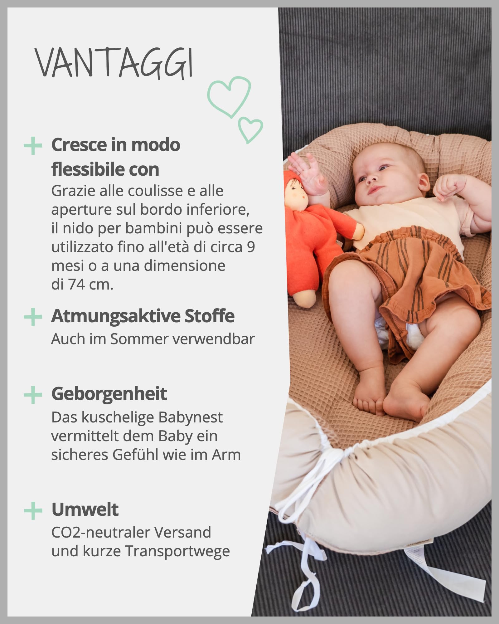 ULLENBOOM Riduttore Lettino Neonato Blu - Riduttore Culla 55x95 cm - 100% OEKO-TEX e Made in EU, Adatto come Baby Cocoon e Lettino da viaggio
