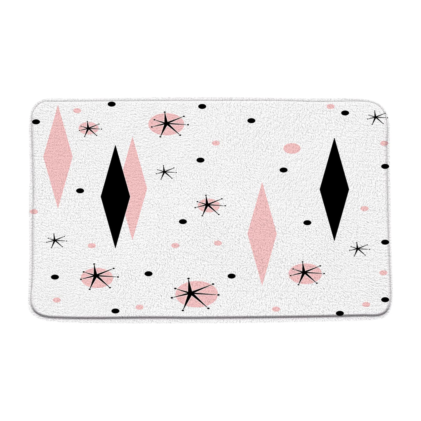 WANVYON Mid Century Bath Mat Modern Abstract Atomic Diamond Polka Dots Retro 1950s Geometric Aesthetic Bathroom Kitchen Rugs