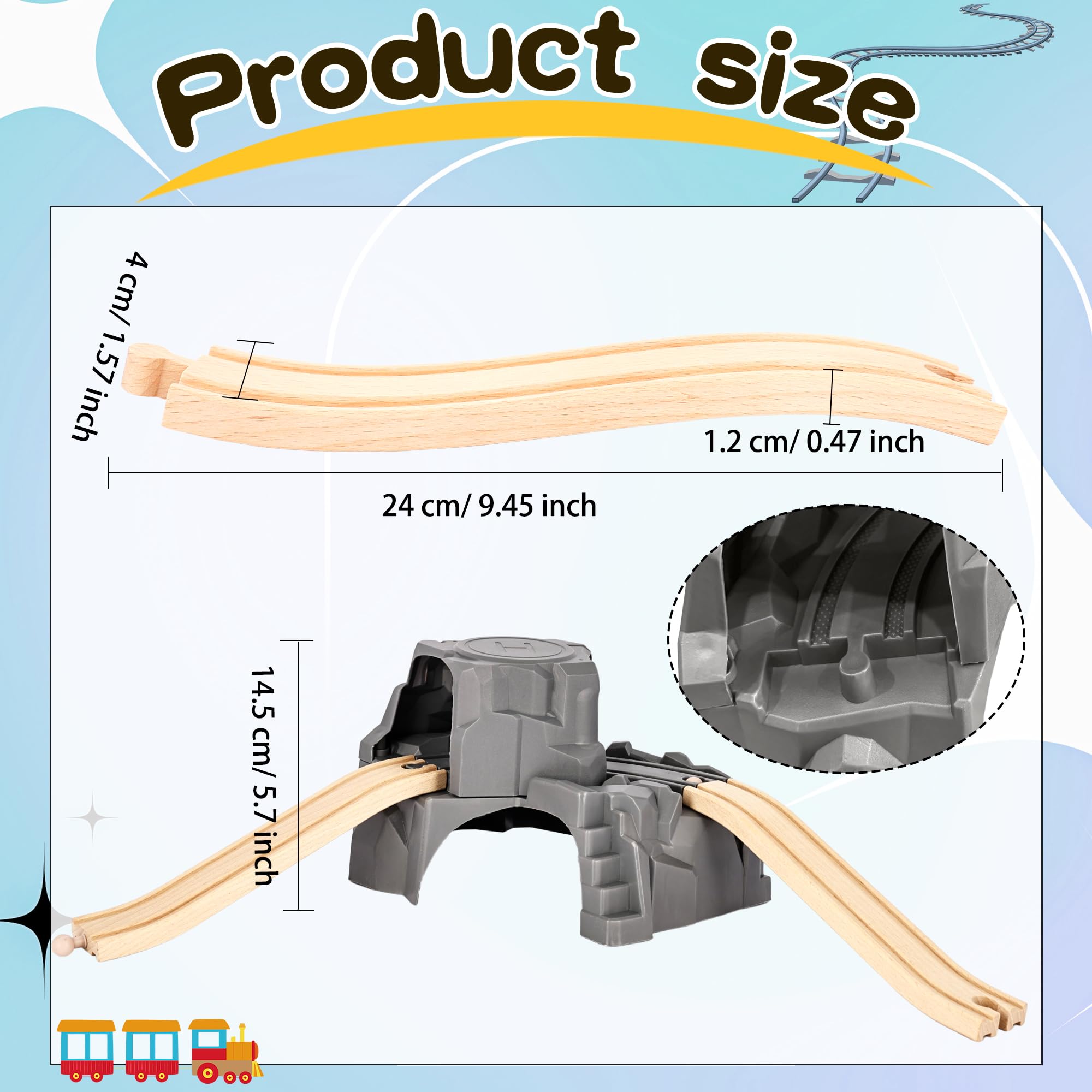 6 Pack Train Cave Tunnel Train Track Wooden Train Railway Ascending Tracks Wood Track Accessories Train Track Expansion Packs Compatible with All Major Wooden Railways